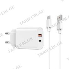 WiWU Quick Charger suit 25w Wi-U023 C-C EU plug+ cable White
