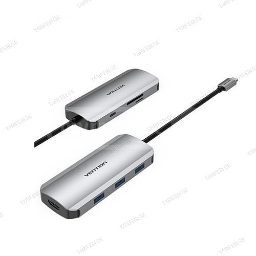 Multi ადაპტერი - Vention Type-C To HDMI USB 3.0x3 SD TF PD D