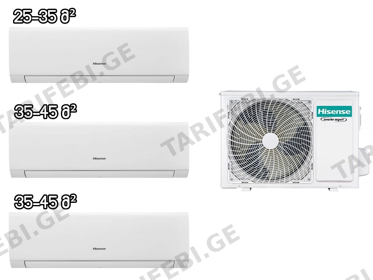 მულტი სპლიტ კონდიციონერი Hisense AMW3-24U4RJC + AST-09UW4RVEDJ00H + AST-12UW4RVEDJ00H + AST-12UW4RVEDJ00H ინვერტერი შიდა და გარე ბლოკი