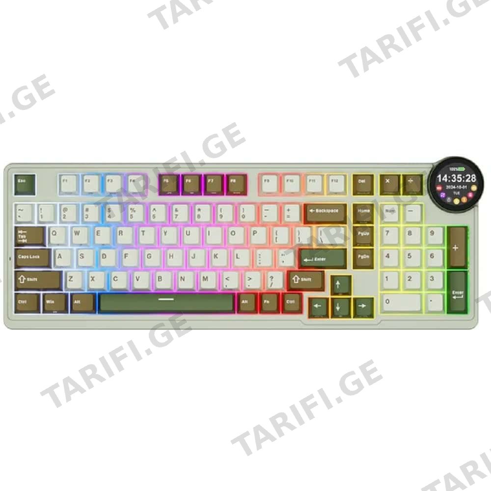 კლავიატურა Royal Kludge RK N99 RGB Mechanical Keyboard, Cream Switch, Hot Swappable, Wireless, USB, Bluetooth, 2.4GHz, Palm Green
