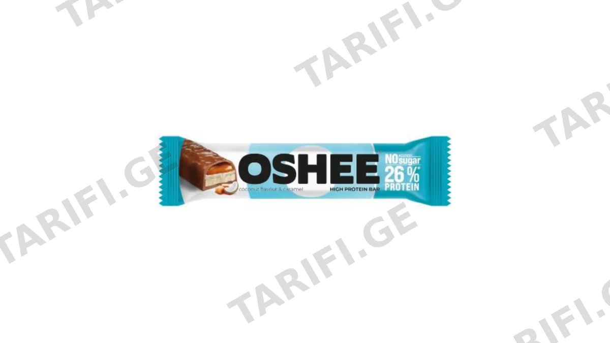 "OSHEE"- უშაქრო პროტეინის ბატონი 26% კარამელით და ქოქოსით 12*49გ