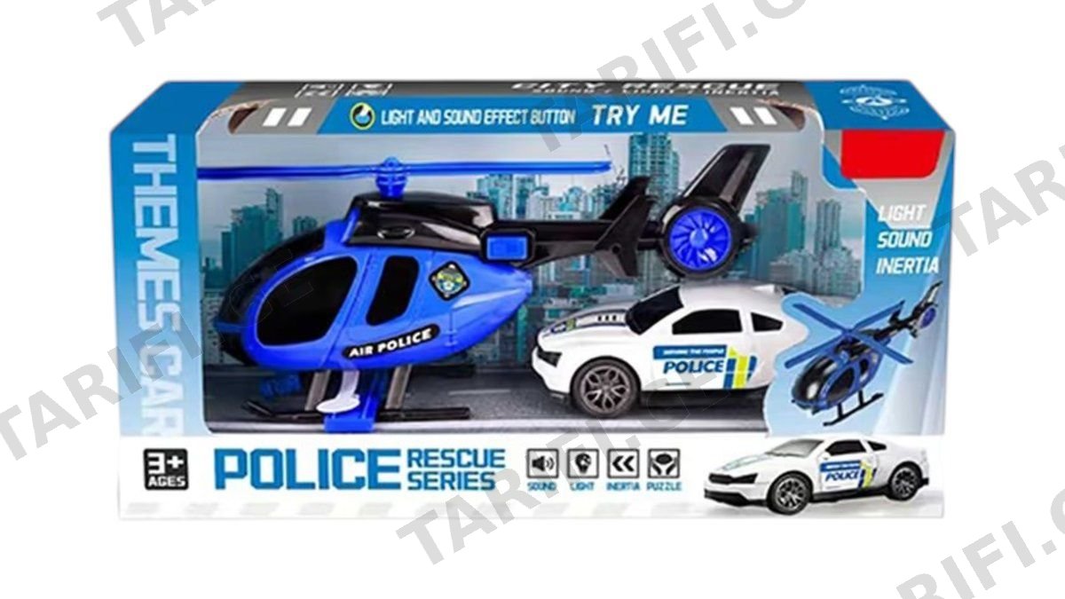 🔵 Sky Patrol Police Set — პოლიციის ვერტმფრენი ინერციული მანქანით