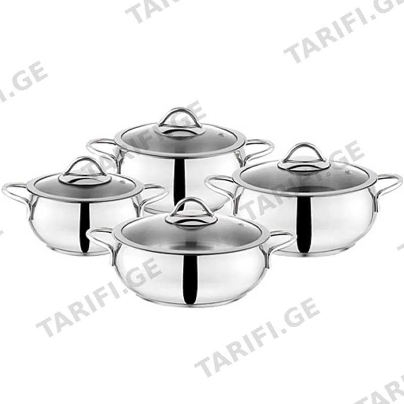 8 ნაჭრიანი ქვაბების ნაკრები SCHAFER COOKHAUS STEEL COOKWARE SET (16/18/20/22 სმ)