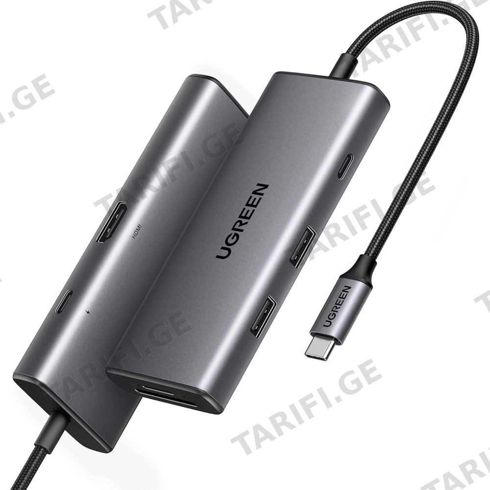 USB-C ჰაბი UGREEN CM498 (15531) Revodok Pro 107, HDMI, USB, SD/TF, Type-C, Hub, Dark Grey