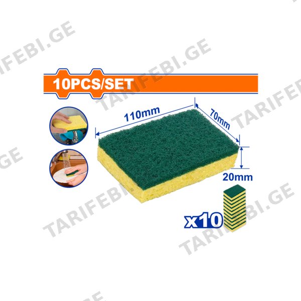 სარეცხი ღრუბელი 10 ც (WGSP2901) WADFOW