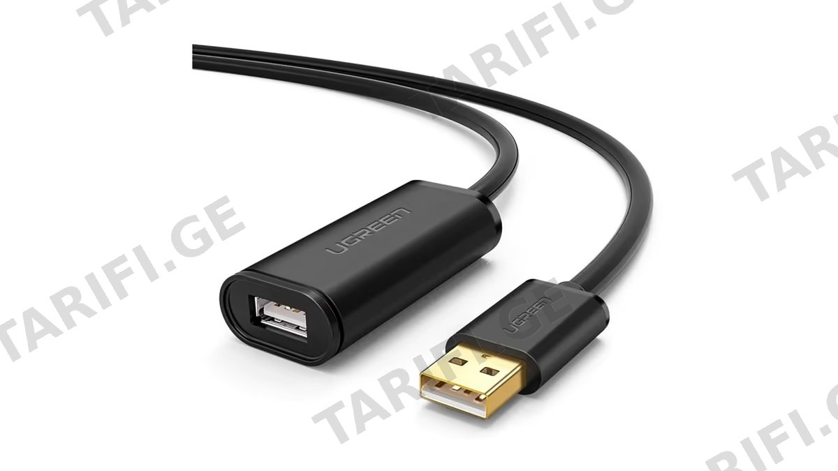 USB დამაგრძელებელი UGREEN US121 (10319) USB 2.0 Active Extension Cable, 5m, Black