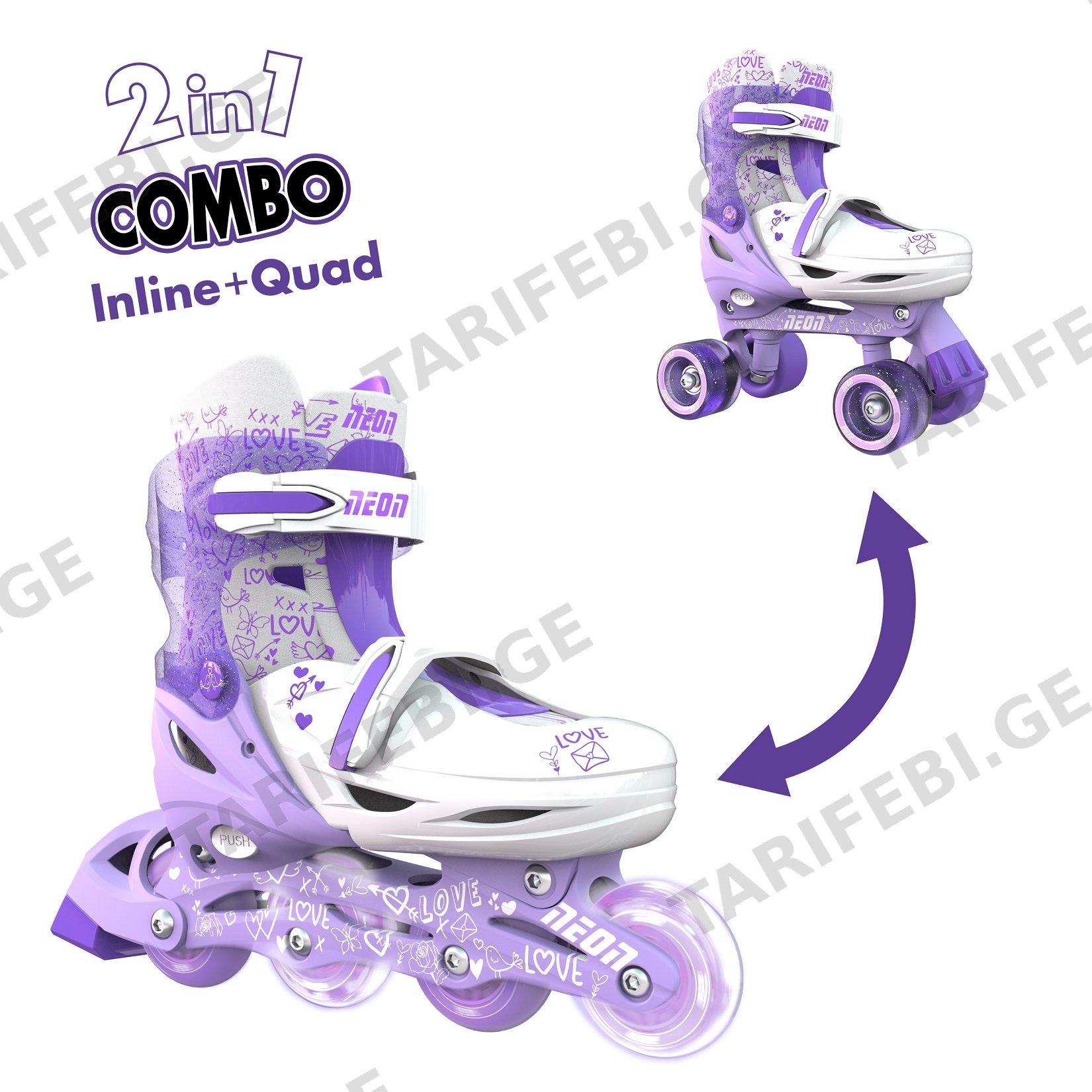 საბავშვო როლიკები NEON COMBO SKATES (3-6) - NT10 PURPLE