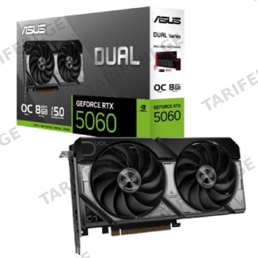 ვიდეო დაფა ASUS 90YV0N12-M0NA00 DUAL OC, GEFORCE RTX5060, 8GB, 128BIT, DP, HDMI, BLACK