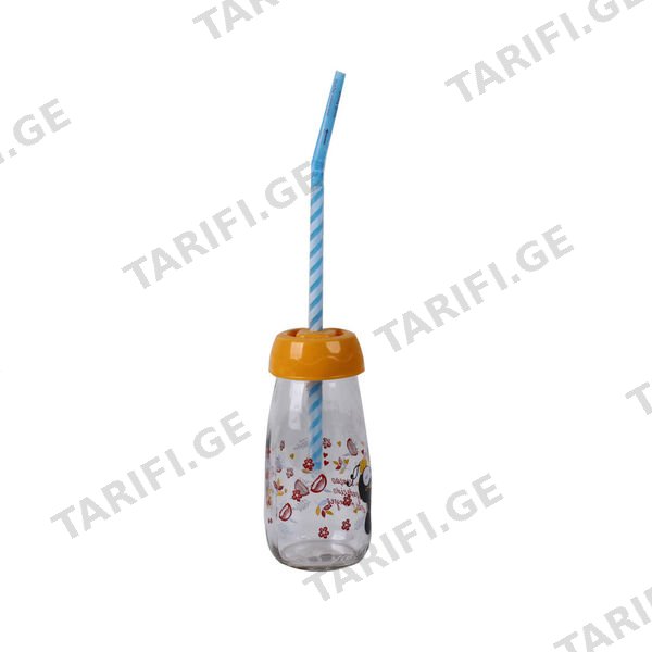 მინის წვენის ბოთლი საწრუპავით 250მლ Straw ს-770