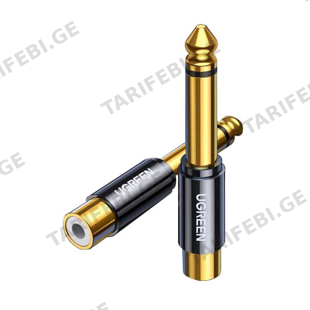აუდიო ადაპტერი UGREEN AV169 (80731), 6.35mm Male to RCA Female Adapter, Black/Gold