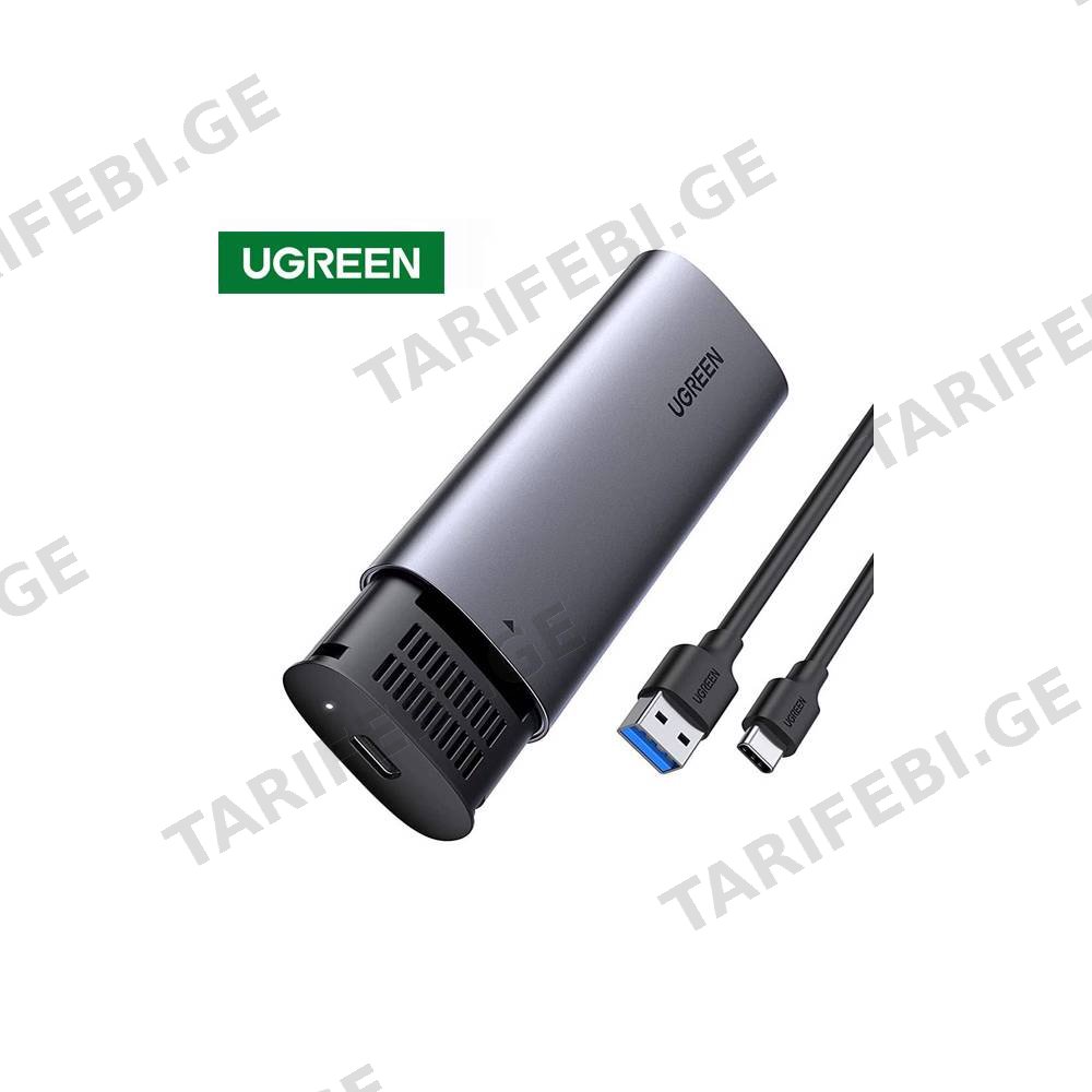მყარი დისკის ქეისი UGREEN (10903) M.2 SATA NGFF SSD Enclosure, Aluminum USB 3.1 Gen 2 to B-Key 6Gbps with External UASP Solid State Drive Enclosure