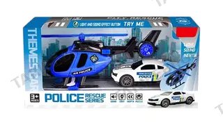 🔵 Sky Patrol Police Set — პოლიციის ვერტმფრენი ინერციული მანქანით