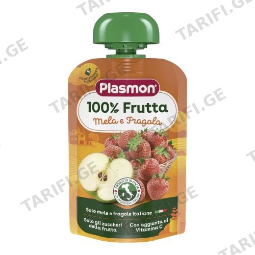 Plasmon - პიურე პაუჩი - ვაშლი და მარწყვი - 100 გ