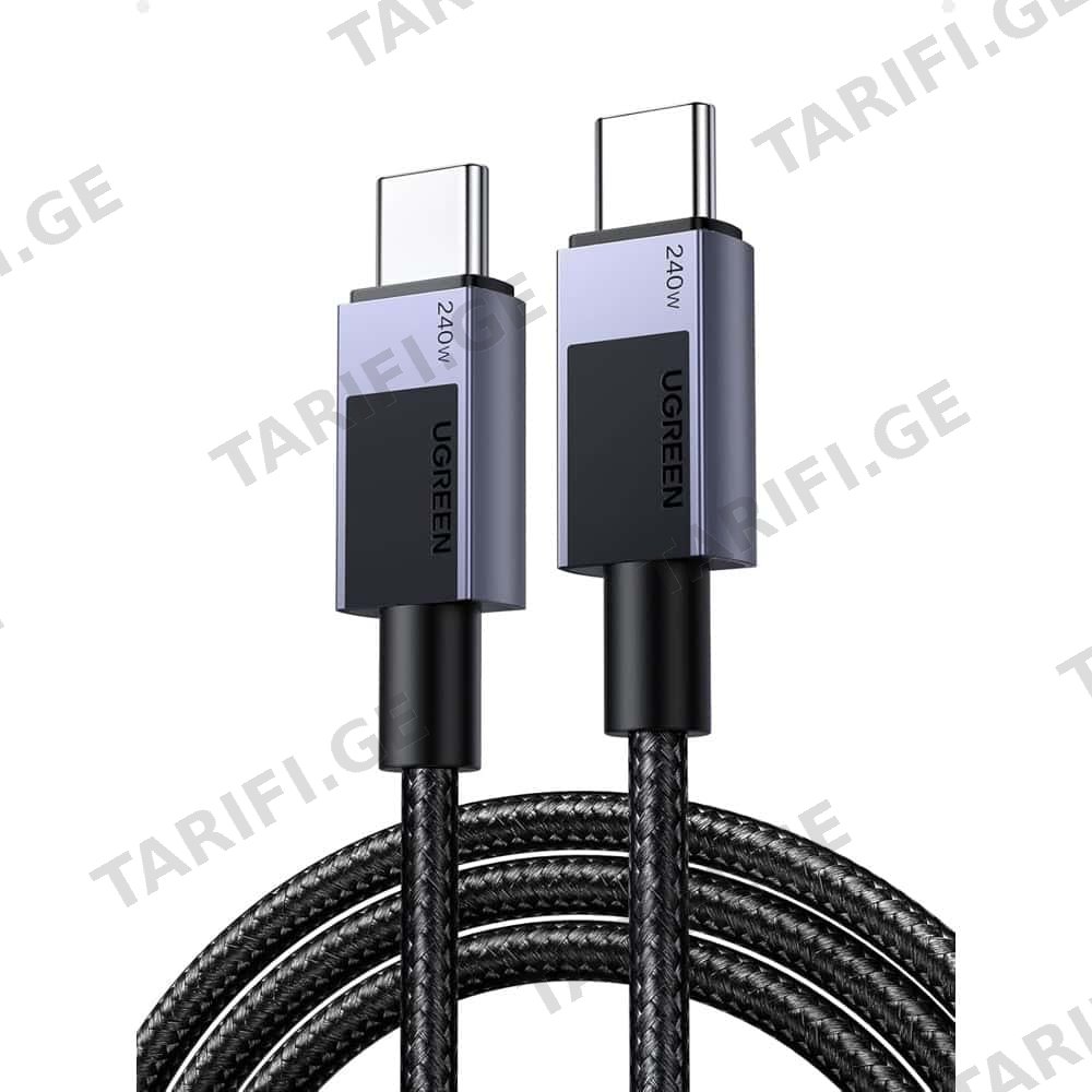 USB კაბელი UGREEN L513 (45068), 240W, Type-C to Type-C PD Fast Charging Cable, 2m, Space Gray