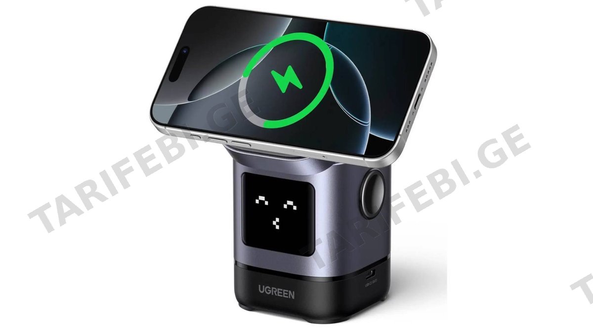 უსადენო დამტენი UGREEN Uno W709 (45775) Qi2, 15W, 2-in-1 Magnetic Wireless Charger, Black/Grey