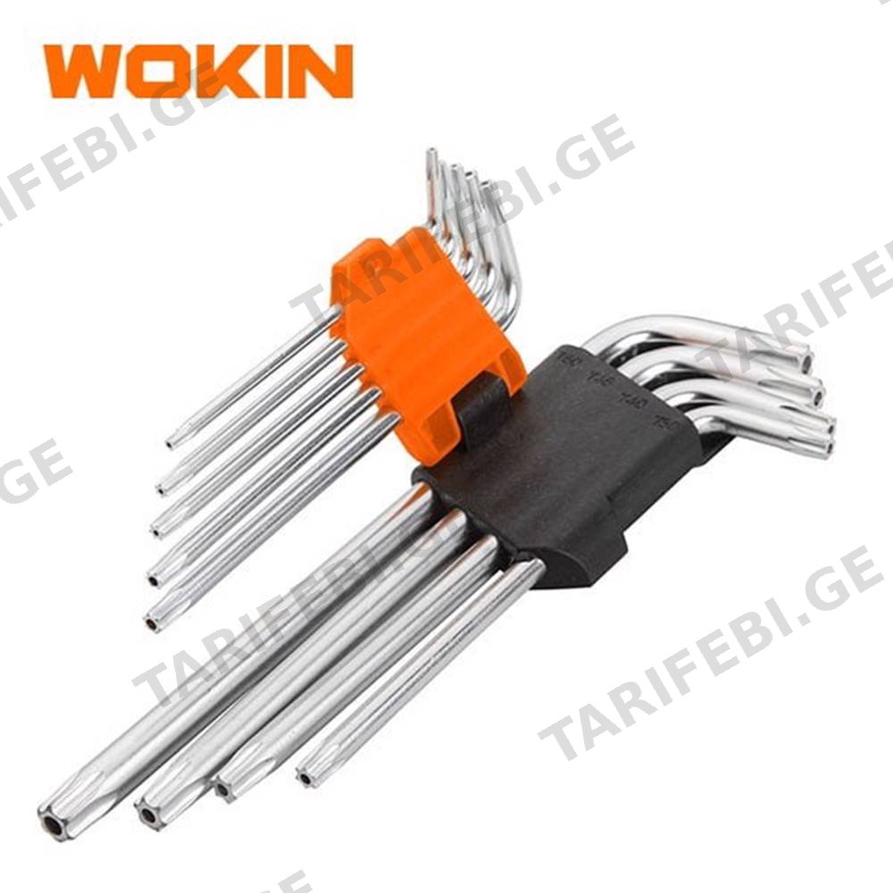 ექვსკუთხა სახრახნისის ნაკრები Wokin 207809, 9Pcs, Torx Long Arm Hex Key Set, Silver