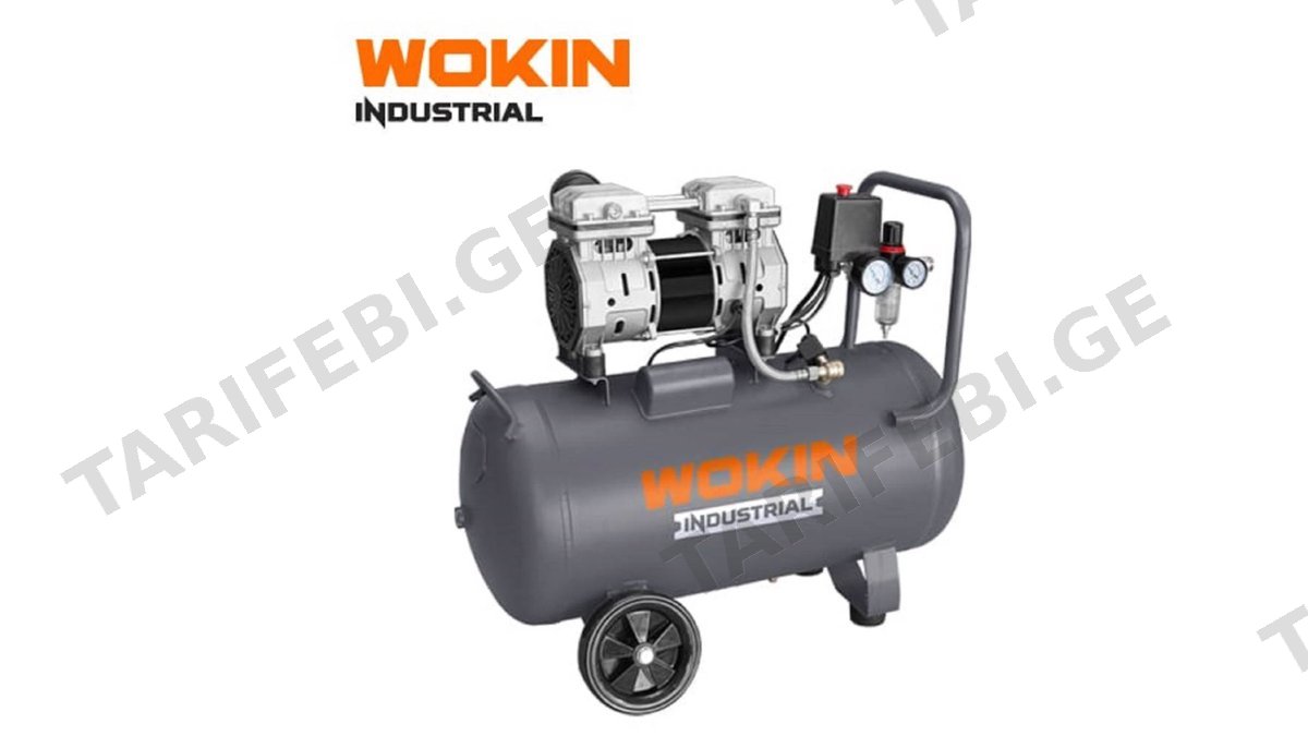ჰაერის კომპრესორი ზეთის გარეშე Wokin 831552, 1380W, 50L, Silent And Oil Free Air Compressor, Grey