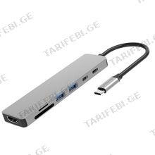 Proove Type-C-HUB Iron Link Type-C to 2*USB3.0 + USBC +HDMI + PD +SD/TF (7 in 1) ადაპტერი