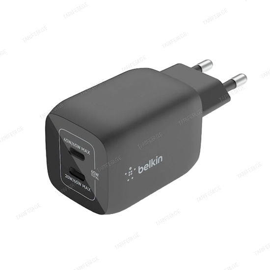 Belkin 65W Dual USB-C GaN Wall Charger With PPS Black