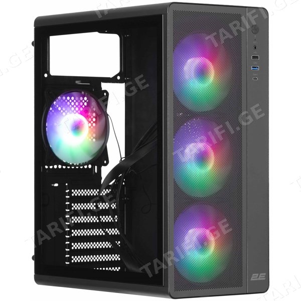 კომპიუტერის ქეისი 2E 2E-V510B, COMPUTER CASE, MIDT, ATX, MINI-ITX, MICRO-ATX, USB3.0, USB 2.0, USB TYPE-C, BLACK
