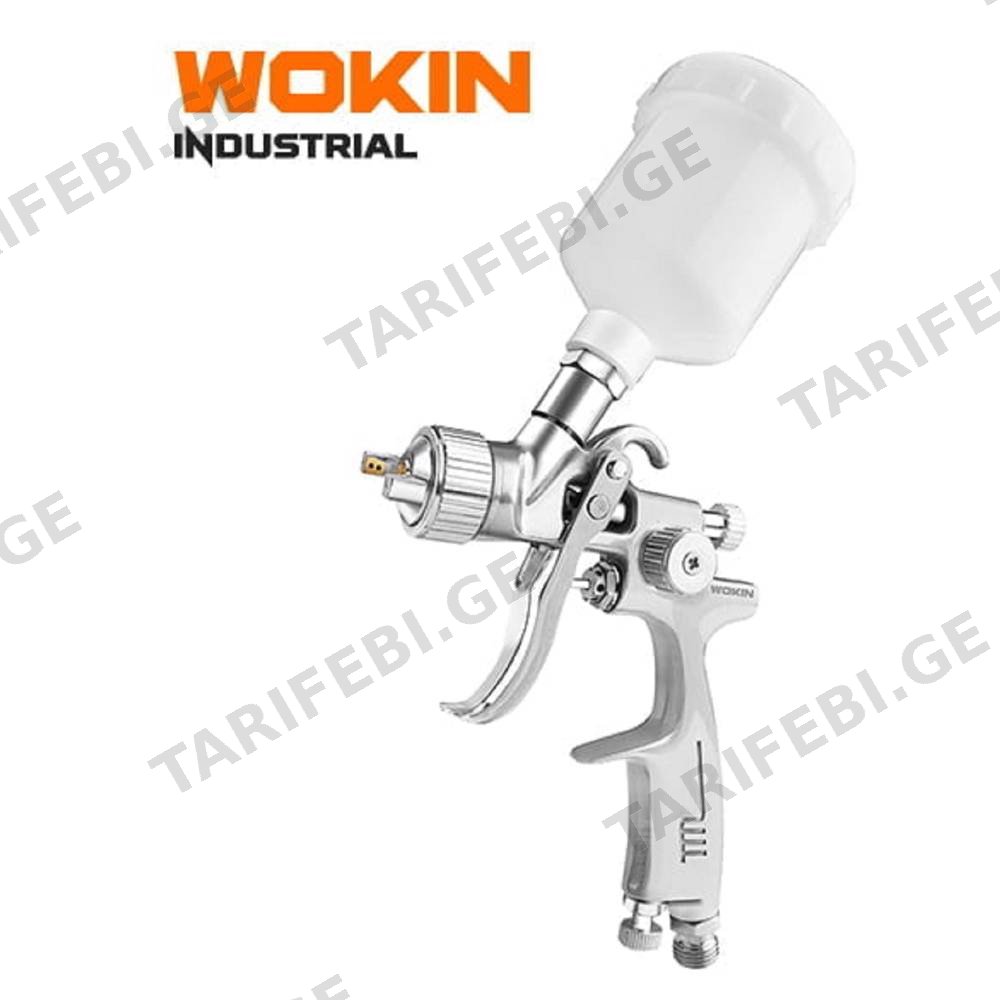 პნევმატური პულივიზატორი Wokin 802001, 0.8mm, 110cc, HVLP Air Spray Gun (INDUSTRIAL), Silver