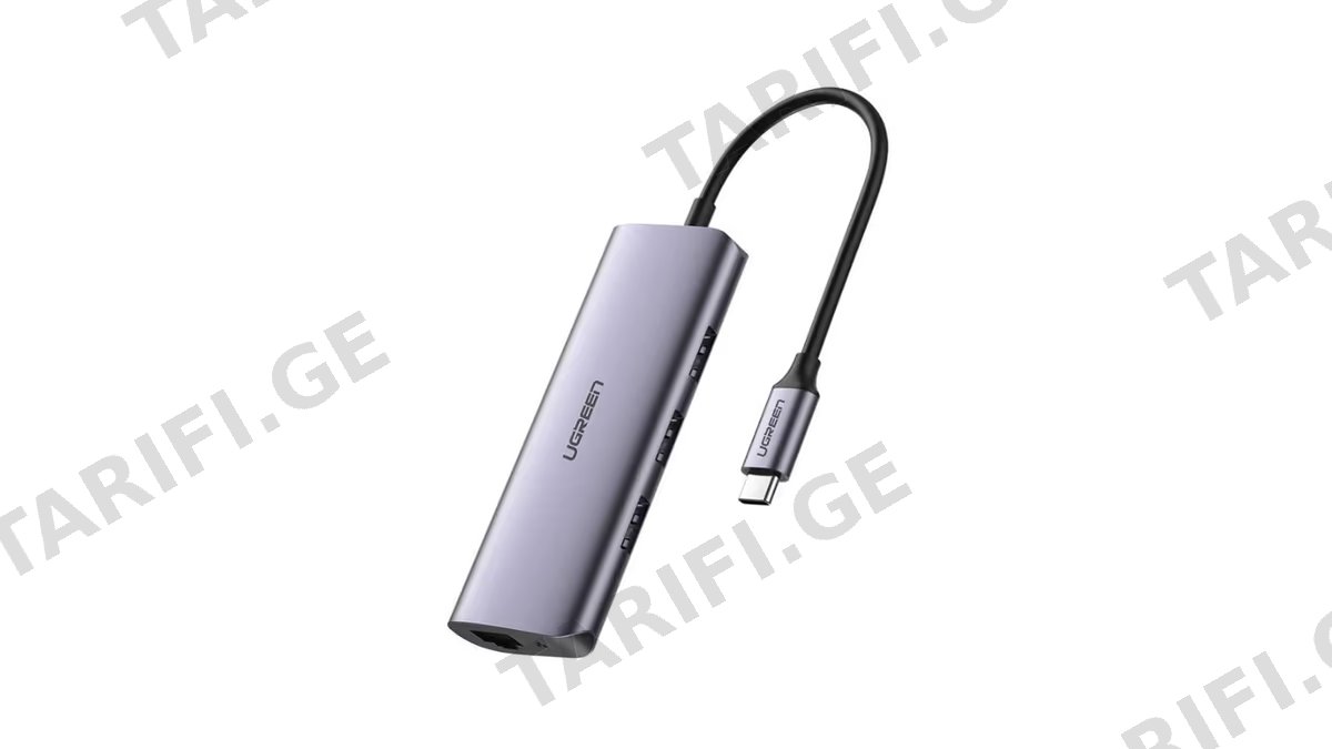 USB-C ჰაბი UGREEN 60718, Type-C, USB, RJ45, Micro USB, Grey