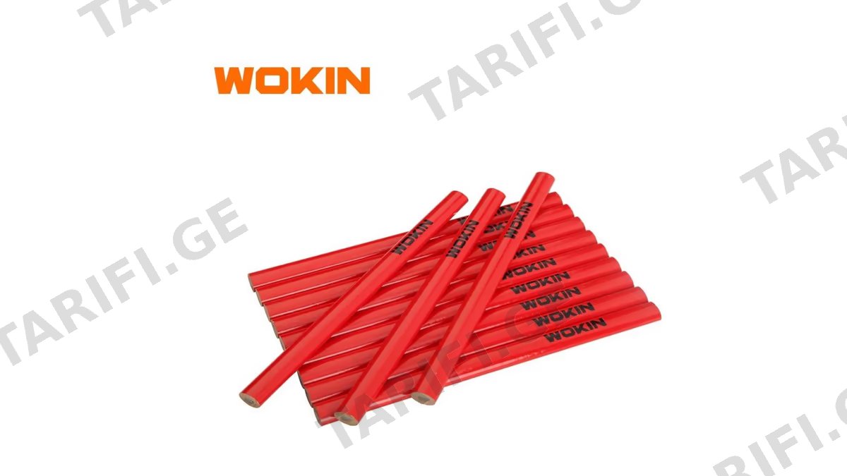 სადურგლო ფანქარი Wokin 358812, 176mm, 12Pcs, Carpenter Pencil, Red