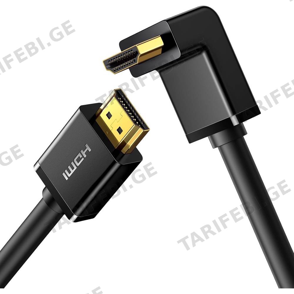 HDMI კაბელი UGREEN HD103 (10172), 4K HDMI Cable Male to Male, 90 Degree, 1m, Black