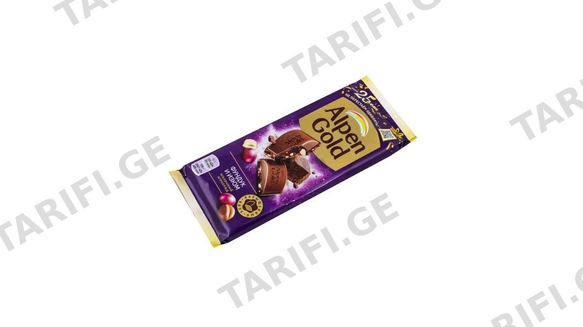 Alpen Gold-შოკოლადის ფილა თხილით და ქიშმიშით 85გრ