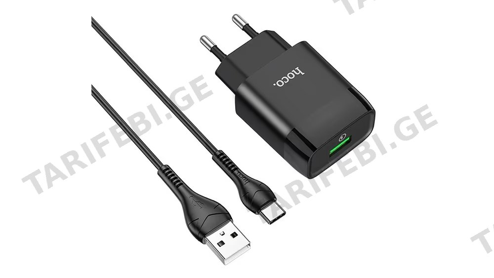 HOCO C72Q 18W Type-c android USB cable+Adapter 3.0A შავი (2545)