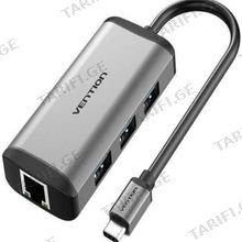 VENTION TFFHB Multi-function USB-C to HDMI/ USB3.0*3/RJ45/PD Docking Station 0.15M Gray Mirrored Surface Type USB ჰაბი