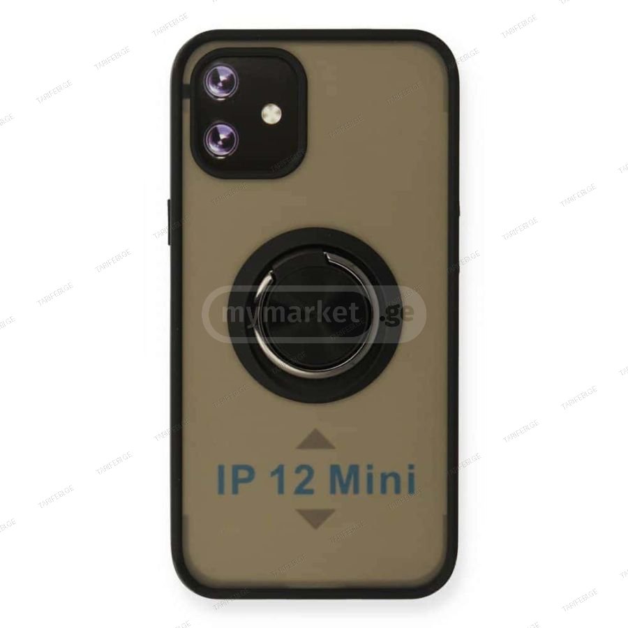 iPhone 12 Montreal Ring სილიკონის ქეისი ბეჭდით - შავი