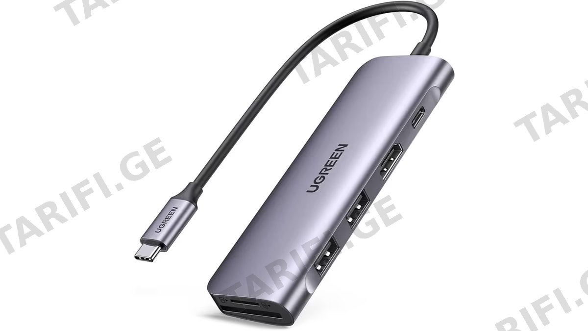 USB-C ჰაბი UGREEN CM195 (70411) Type-C , 2xUSB3.0, HDMI, TF/SD, PD, Gray