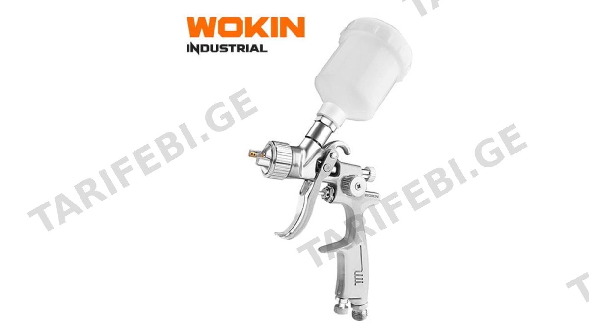 პნევმატური პულივიზატორი Wokin 802001, 0.8mm, 110cc, HVLP Air Spray Gun (INDUSTRIAL), Silver