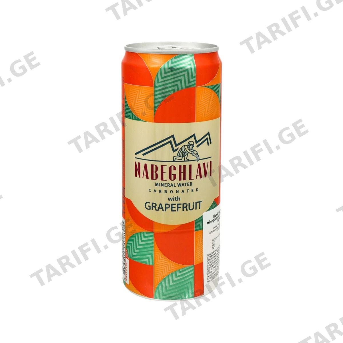 მინერალური გაზირებული წყალი გრეიფრუტის არომატით ალუმინის ქილაში 0.33 ლ. 1628 ნაბეღლავი - Nabeghlavi