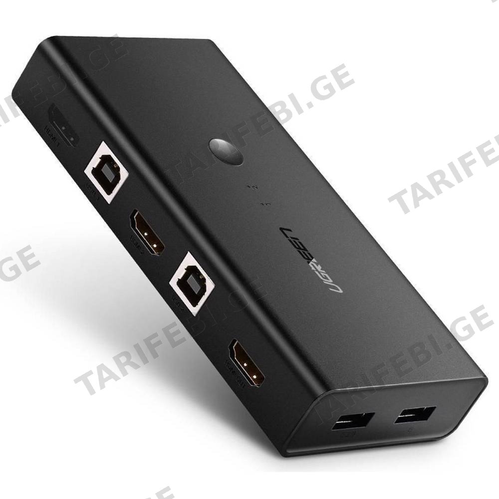 KVM სვიჩი UGREEN CM200 (50744), HDMI 2 IN 1 KVM Switcher, 4K*2K@30HZ, Black
