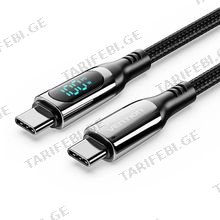 VENTION TAYBH Cotton Braided USB 2.0 C Male to C Male LED Display 5A მობილურის კაბელი 2მ