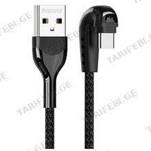 REMAX Heymanba II 2.1A Zinc Alloy Braided Gaming Data Cable (180° elbow) RC-177a 1M type-c- Black