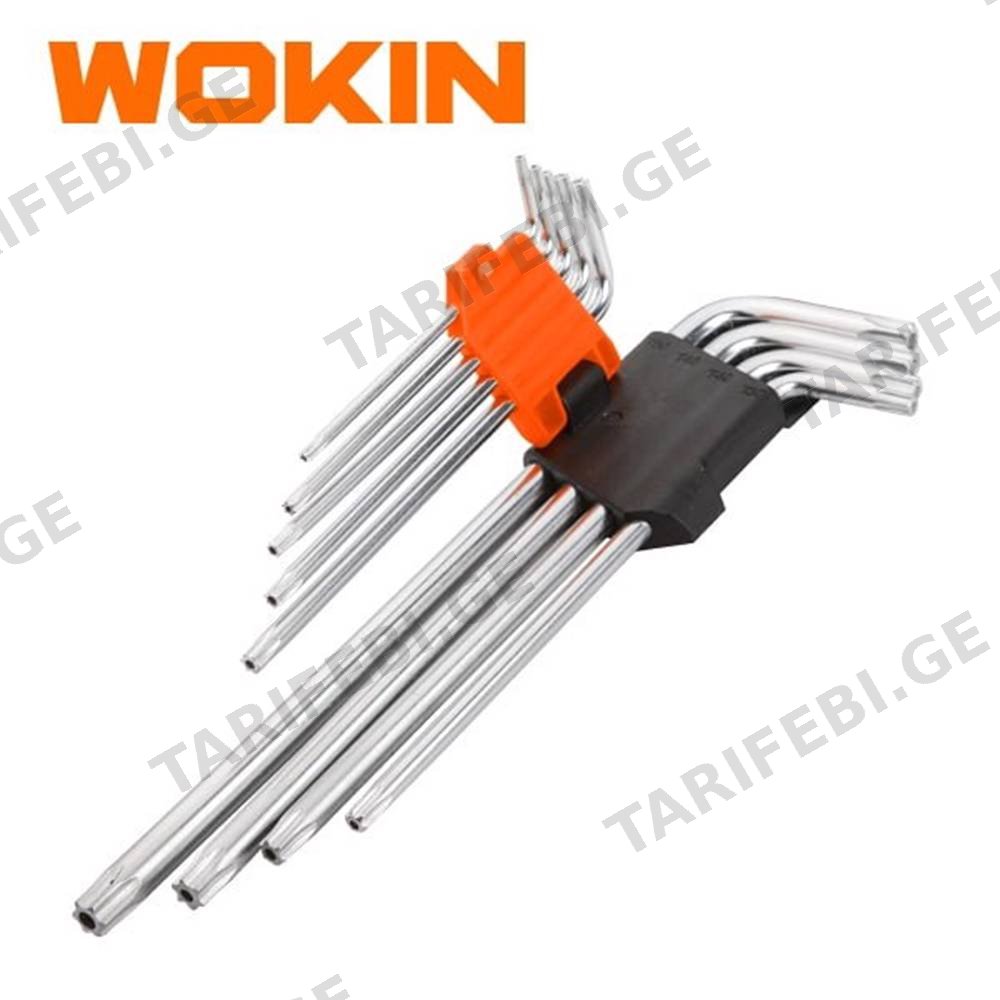 ექვსკუთხა სახრახნისის ნაკრები Wokin 207909, 9Pcs, Torx Extra Long Arm Hex Key Set, Silver