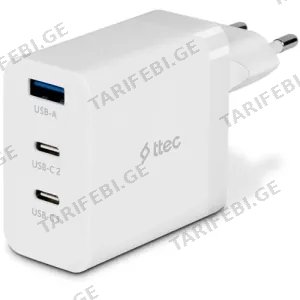 Ttec SmartCharger Trio GAN 65W Travel Fast Charger 2 USB-C + USB-A White 2SCG03B