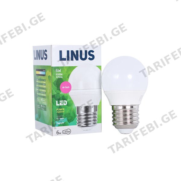 LED ნათურა ეკო 6ვტ 6500კ LINUS E27 Lin19-7877