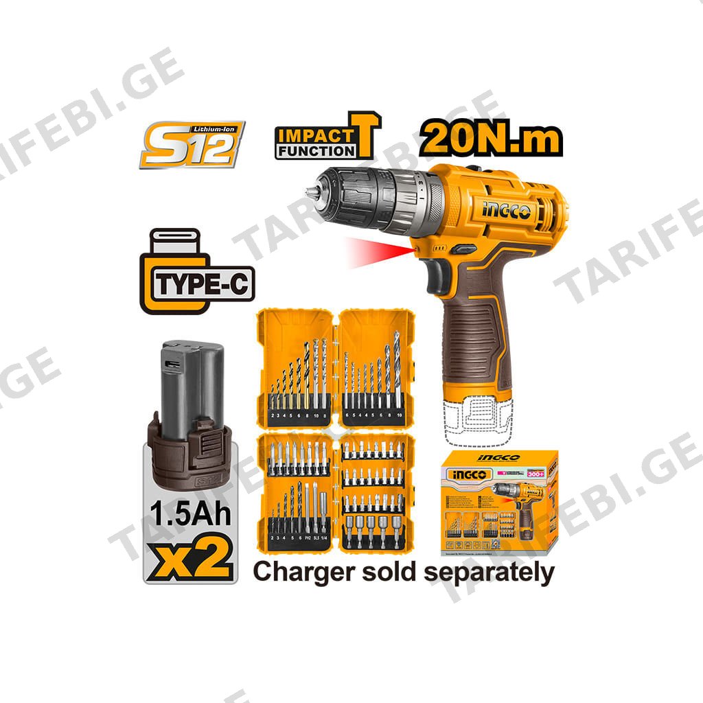 ელექტრო ხრახნდამჭერი კომპლექტში 12V/1.5Ah Li-ion Proline INGCO (COSLI23114)