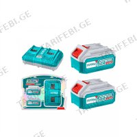 (20V/5000mAh) 2ც აკუმულატორი + დამტენი TOTAL TFBCPK2425