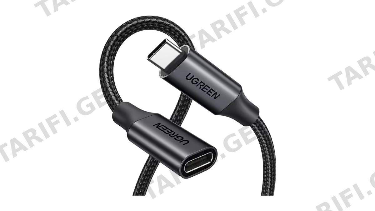 USB ადაპტერი UGREEN US372 (45191), 100W, Type-C Extension Cable, 1m, Black