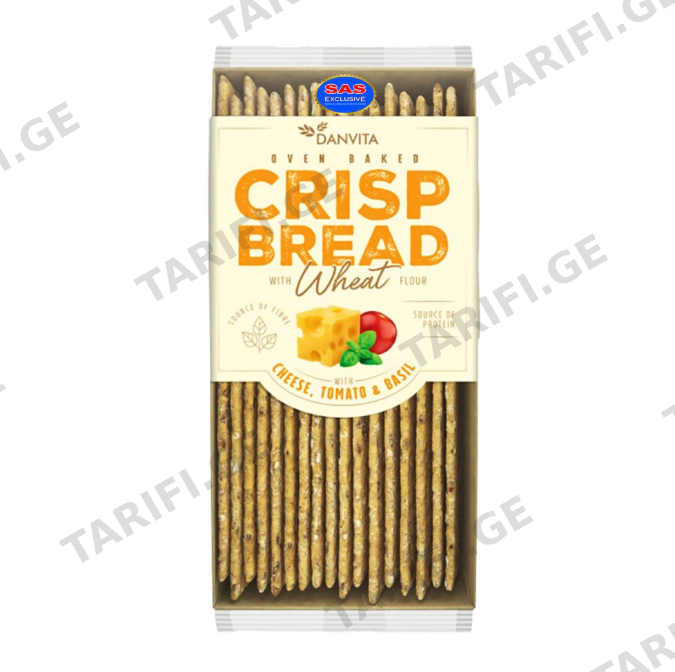 "crisp bread-ხრაშუნა პური ყველით, პომიდორით და რეჰანით 130გრ