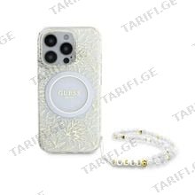Guess Magsafe IML Case Pearl Strap&Electroplated Flower iPhone 16 Pro GUHMP16LHCPOFPH Transparent მობილური ტელეფონის ქეისი