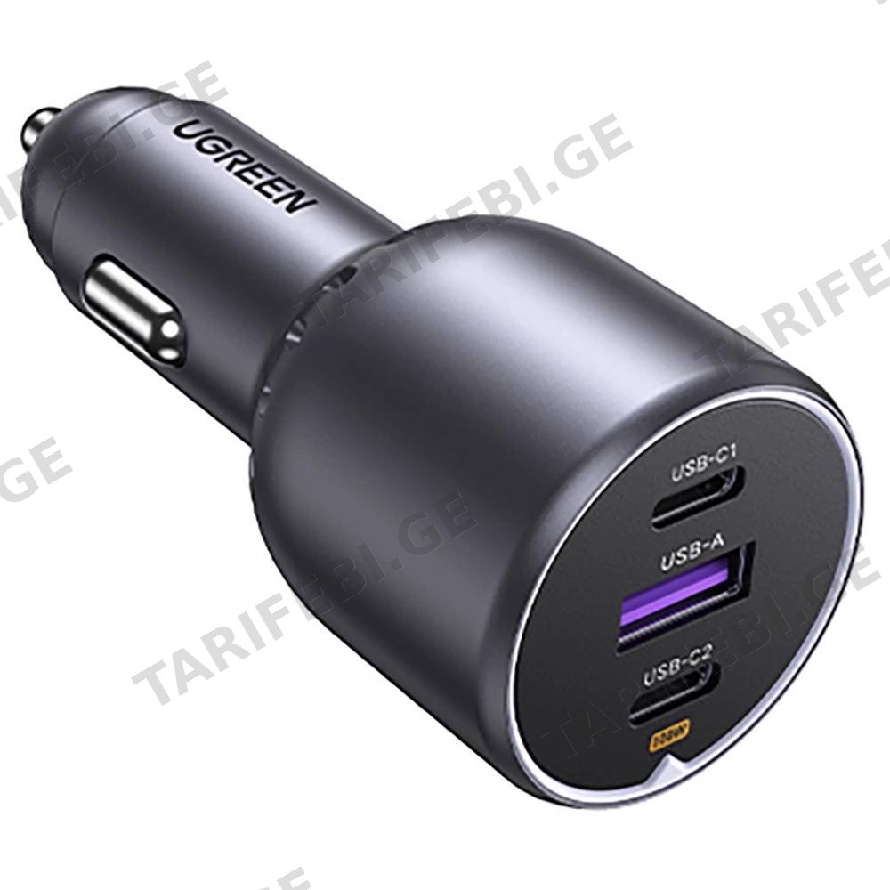 მანქანის დამტენი UGREEN EC705 (35025), 130W, Type-C, USB-A, Grey