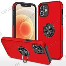 iPhone 12 Elit Ring Case სილიკონის ქეისი ბეჭდით - წითელი