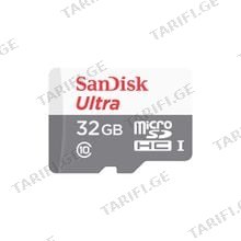 SanDisk 32GB Ultra MicroSD/HC UHS-I Card 100MB/S Class 10 SDSQUNR-032G-GN3MN Micro-SD ბარათი