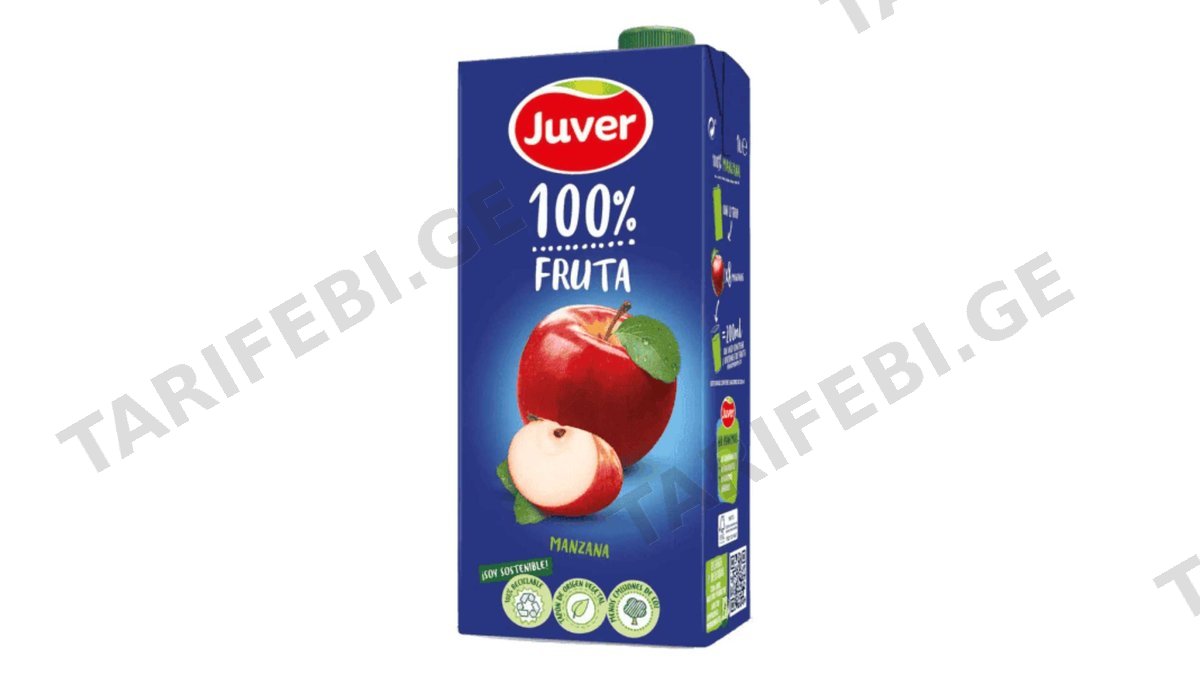 Juver - წვენი 100% ფრუტა ვაშლის, უშაქრო, უგლუტენო, 1 ლ.